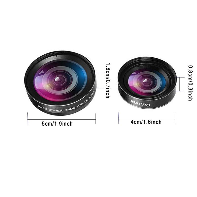 Professional Lens Set, Clip-on 2 in 1 Phone Lens, 0.45X 49UV Mobile Phone Camera Lens, Wide Angle & Macro Cellphone Camera Lens for iPhone Android Phone