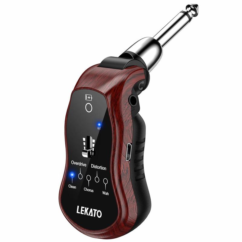 LEKATO Guitar Headphone Amplifier, Micro Headphone Amplifier, Bass Guitar Headphone Amplifier, Rechargeable Mini Guitar Practice Amp, with Bluetooth Receiver, Clean Chorus Overdrive Distortion and Wah Audio