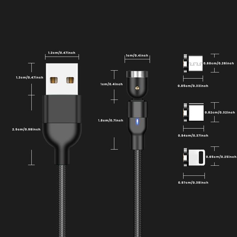 3 In 1 Magnetic Charging Cable, 1 Count 540° Rotating Magnetic Phone Charger, Nylon Braided Magnetic USB Cable For Micro USB Type C Device