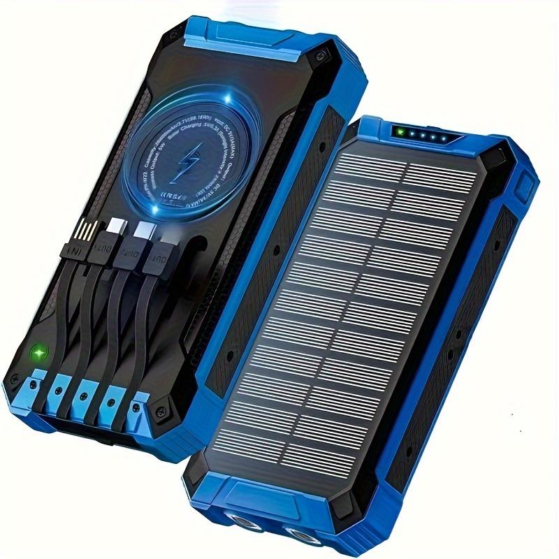 Solar Power Bank Wireless Charger 20000mAh Built In 4 Cables Fast Charging WithDual Flashlights Smartphone Chargeable