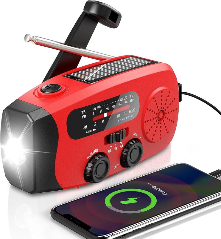 2000mAh Solar Hand Crank Emergency Radio, AM FM NOAA with LED Flashlight, for Hurricane Preparedness & Outdoor Survival Solar Hand