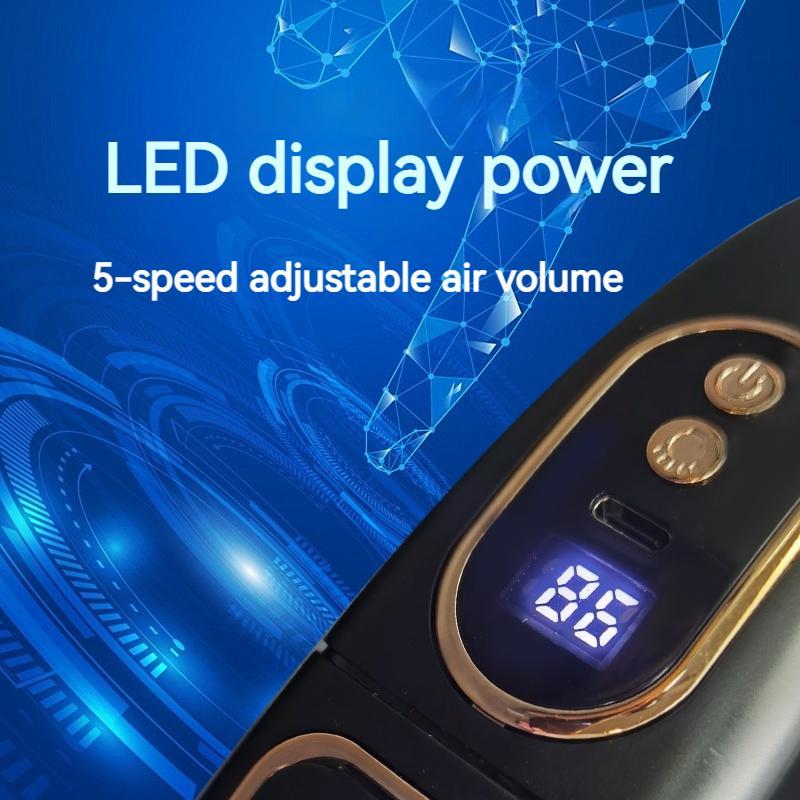 USB Rechargeable Neck Hanging Air Conditioning Fan, 5-speed Adjustable Neck Fan with LED Digital Display, Durable Cooling Fan with LED Light, Suitable for Office, Bedroom, Outdoor Travel & Camping