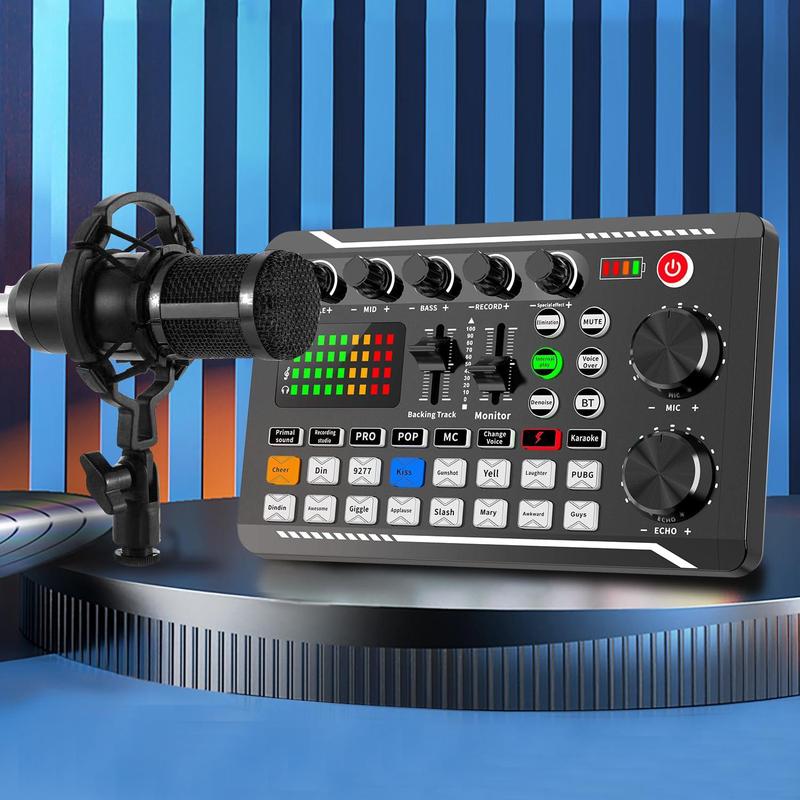 F998 Professional Podcast Equipment Package, 1 Count Wireless Live Audio Equipment, Bluetooth-compatible Audio Podcast Equipment, Game Audio Mixer, Media Audio Mixer, Studio Equipment