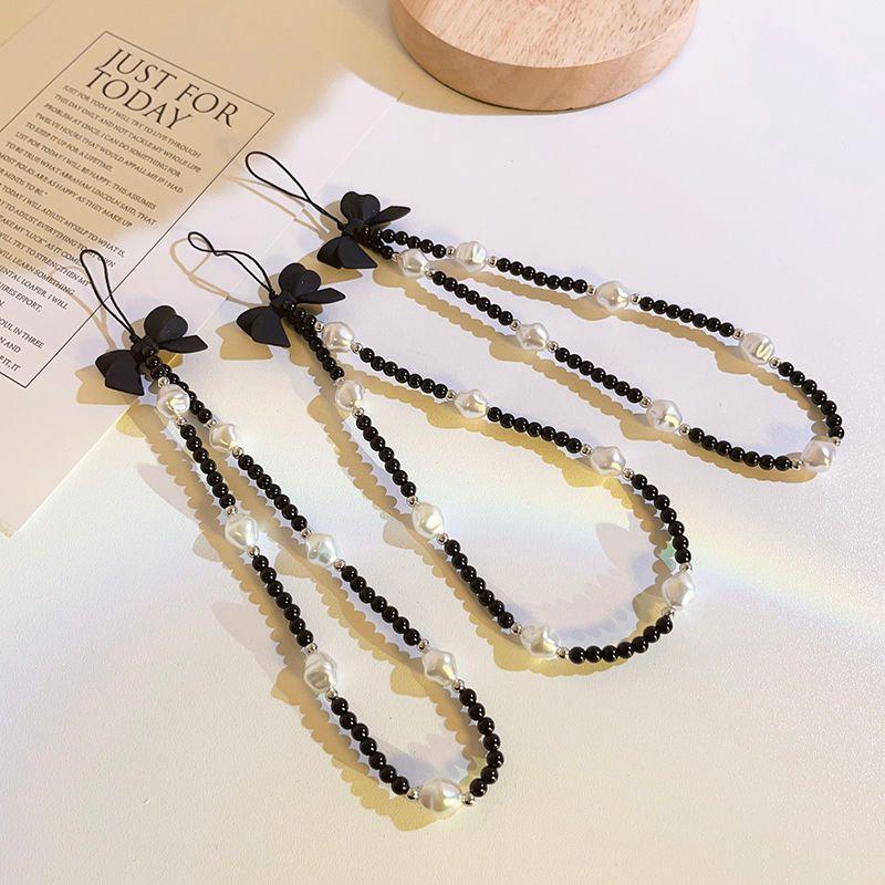 Bowknot Faux Pearl Decor Phone Lanyard, Anti-lost Mobile Phone Wrist Strap, Phone Charm for Women & Girls