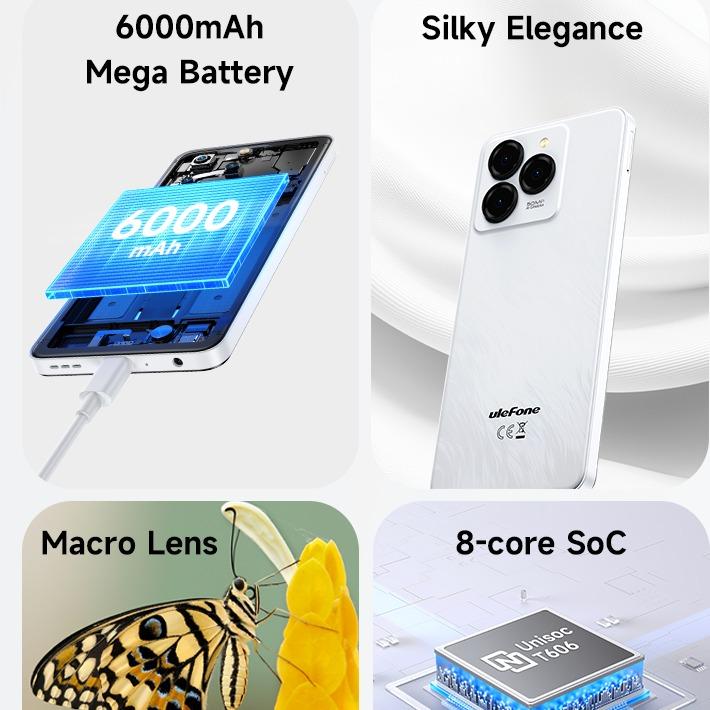 Ulefone Note 20 Pro Unlocked Cell Phones, 4G Smartphones,Android 14 , 6000mAh Mega Battery, 8GB + 128GB, 6.75