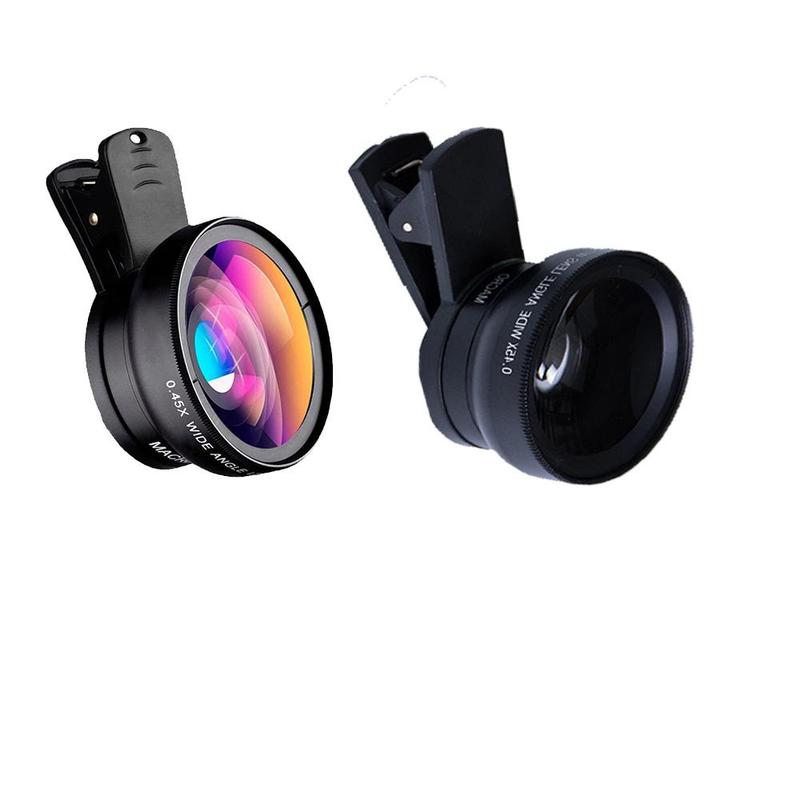 Professional Lens Set, Clip-on 2 in 1 Phone Lens, 0.45X 49UV Mobile Phone Camera Lens, Wide Angle & Macro Cellphone Camera Lens for iPhone Android Phone