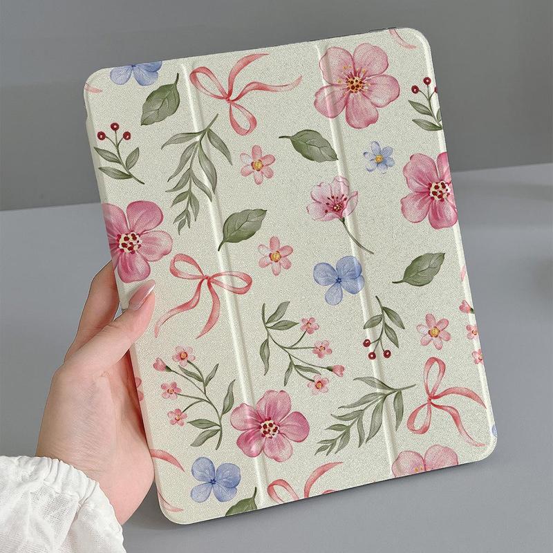 Floral Pattern Tablet Case with Pen Slot, 1 Count Shockproof Tablet Protective Cover, Tablet Accessories Compatible with iPad