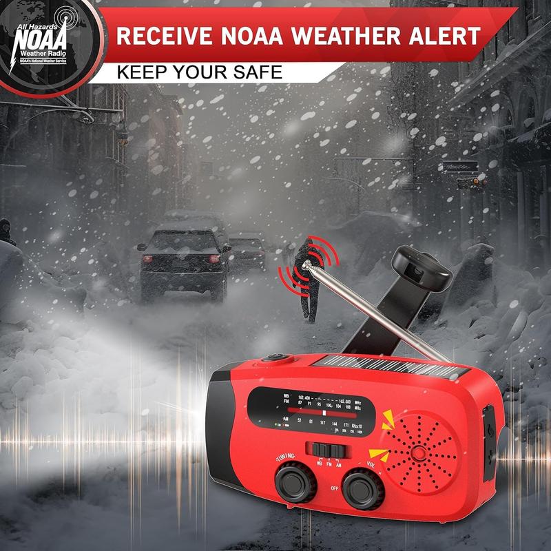 2000mAh Solar Hand Crank Emergency Radio, AM FM NOAA with LED Flashlight, for Hurricane Preparedness & Outdoor Survival Solar Hand