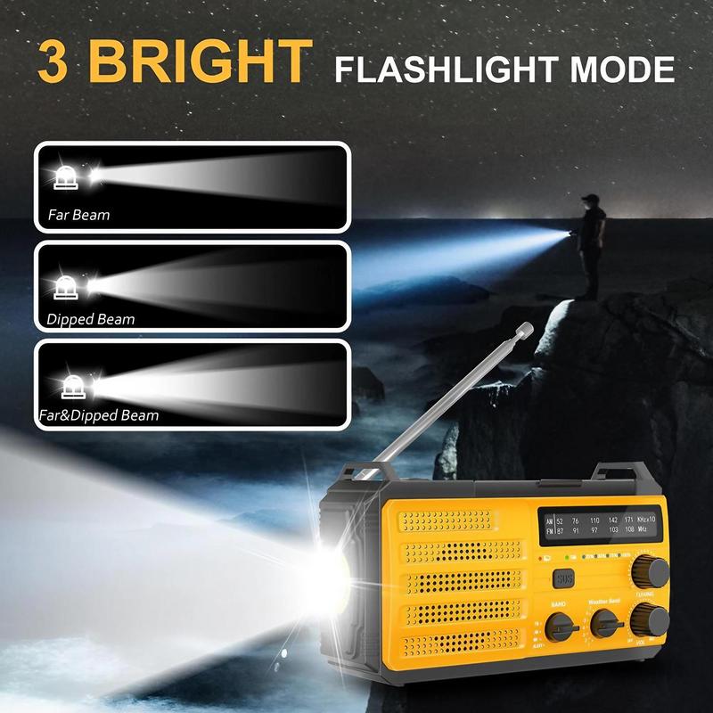 Solar Powered Hand Crank Radio with 3 Modes Flashlight & 2 Modes Reading Light & AM FM Radio Function & SOS Alarm, Suitable for Outdoor Emergencies