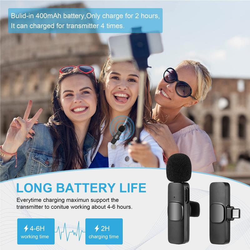 2-Pack Wireless Lavalier Microphones for iPhone, Android, & iPad - Ultra-Clear Sound, Mini Clip-On Design for Pro Recording, Live Streaming, & Vlogging Audio Smartphone