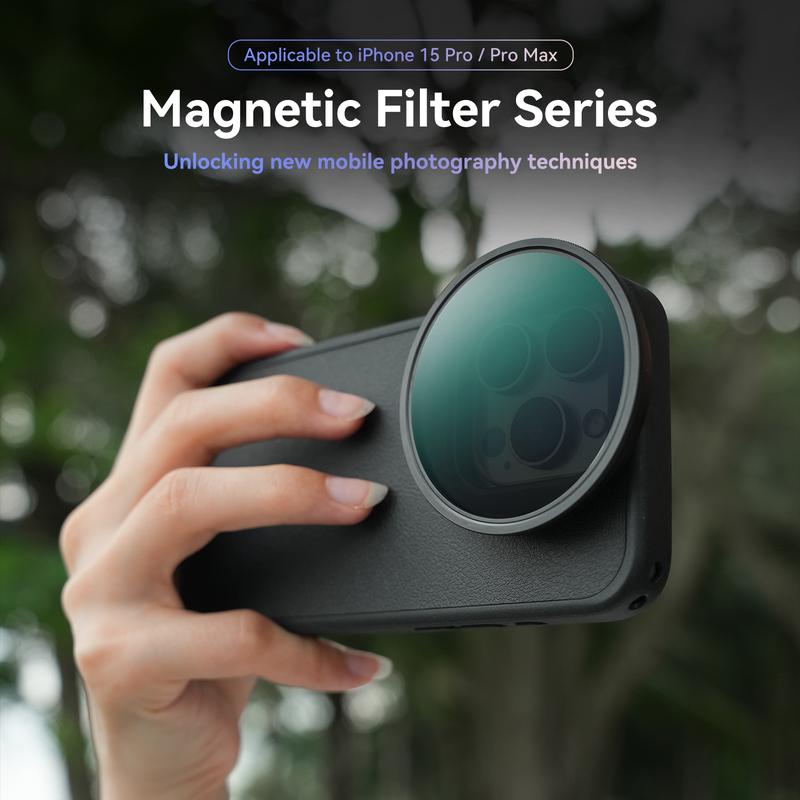 58mm Magnetic Adjustable ND Filter & Phone Case Kit for iPhone 15 Pro, ND2-ND32 (1-5 Stops) VND Filter with Protective Phone Case HD Optical Glass Neutral Density Filter Kit for iPhone