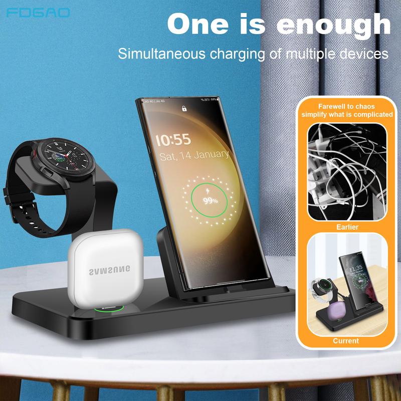 PDKUAI 3 in 1 Fast Charging Stand for Galaxy S24 S23 S22 S21 S20,Note 20 10,A54 A53 A51 & Galaxy Buds, Wireless Charger for Galaxy Watch