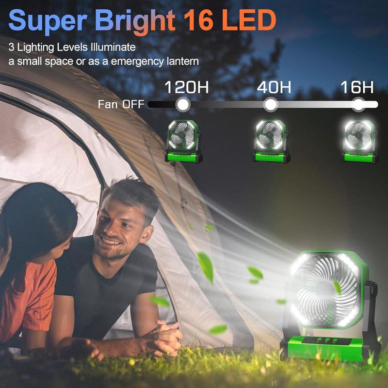 Portable Rechargeable Fan with LED Light, 20000mAh   Camp Fan with Hook, 270? Pivot, 4 Speeds, USB Table Fan for Camping, Fishing, Power Outage, Barbecue, Jobsite