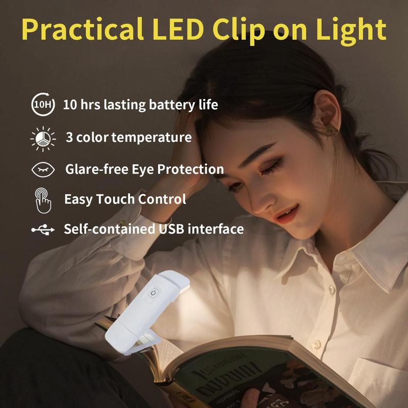 USB Rechargeable Book Light, Portable Clip-on Reading Light, Eye Protective Night Light, Portable Light Clip for Reading, Bedroom, Study Room, Office