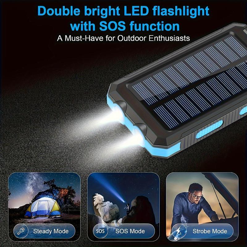 Portable Solar Power Bank, 1 Count 8000mAh Solar Charger with Double Bright LED Flashlight, Multifunction Power Banks for Outdoor Camping