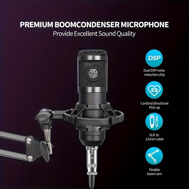 Professional Podcasting Equipment Bundle, USB Rechargeable Condenser Microphone with Voice Changer, Studio Equipment for Live Broadcast & Streaming Singing