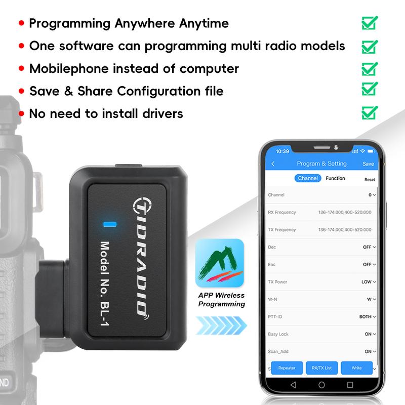 TIDRADIO Ham Radio Wireless Programmer for Walkie Talkie  Baofeng UV-5R and Wireless Programmer Adapter APP and Multiple Models No Driver Issues Instead of Program Cable