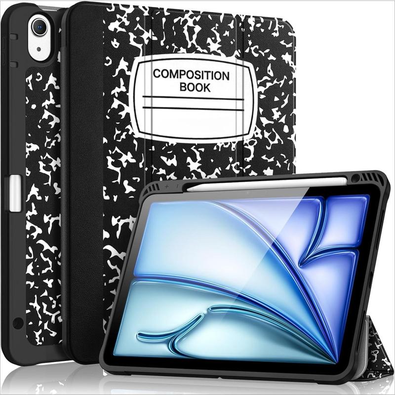 Case for iPad Air 11-inch M2 (2024), iPad Air 5th Generation (2022)   iPad Air 4th Gen (2020) 10.9 Inch - Flexible Soft TPU Back Cover with Pencil Holder, Composition Book