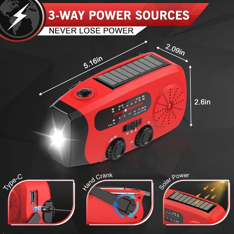 2000mAh Solar Hand Crank Emergency Radio, AM FM NOAA with LED Flashlight, for Hurricane Preparedness & Outdoor Survival Solar Hand