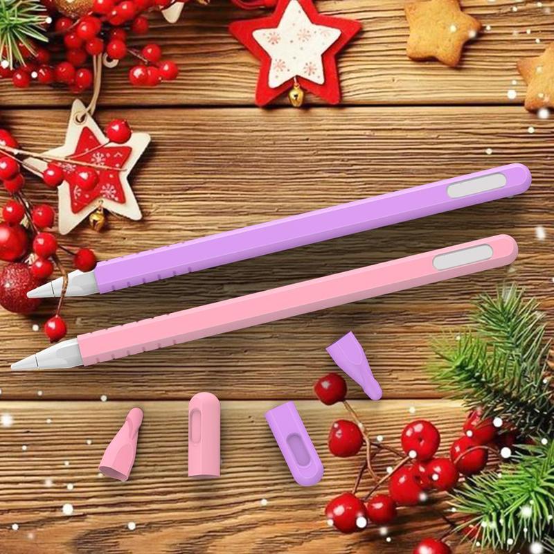 Solid Color Silicone Stylus Case, 2 Counts Stylus Protective Cover with 4 Nib Covers, Tablet Accessories Compatible with 2nd Gen Pencil   Pro 2024