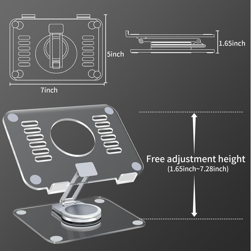 Tablet Stand with 360 Rotating Base, Foldable Clear Tablet Holder for Desk, Compatible with iPad Pro Air Mini and More (Transparent1)