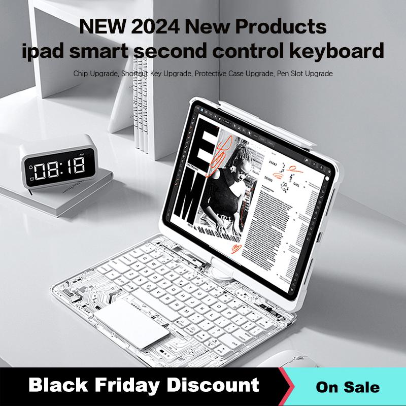 NAIDUN Latest 360 Swivel Keyboard with Transparent Case for iPad Tablet