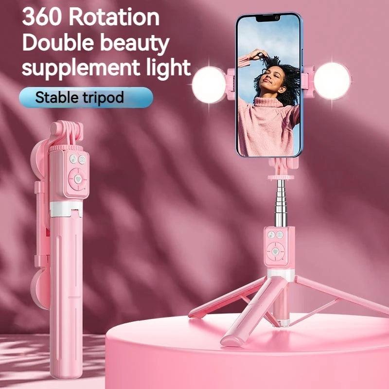 Ultimate 6 in 1 Bluetooth Wireless Selfie Stick Portable Ring Fill Light Folding Stand for Iphone Makeup Video Live Studio