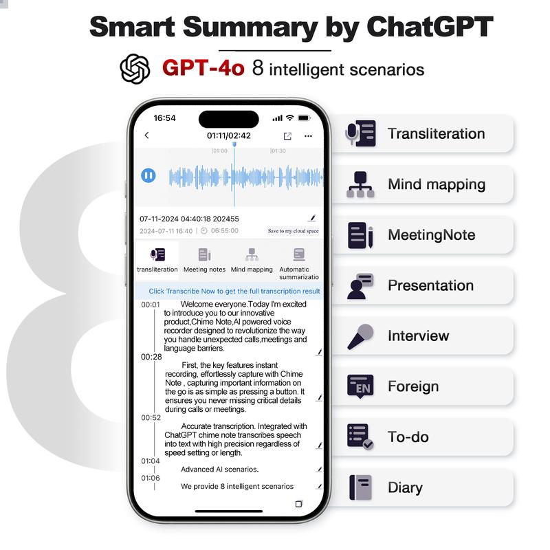 CHIME NOTE AI Voice Recorder Empowered by ChatGPT,Ai Recording Device. Free Audio Transcription&MagSafe Wireless Charging&Real-time Translation