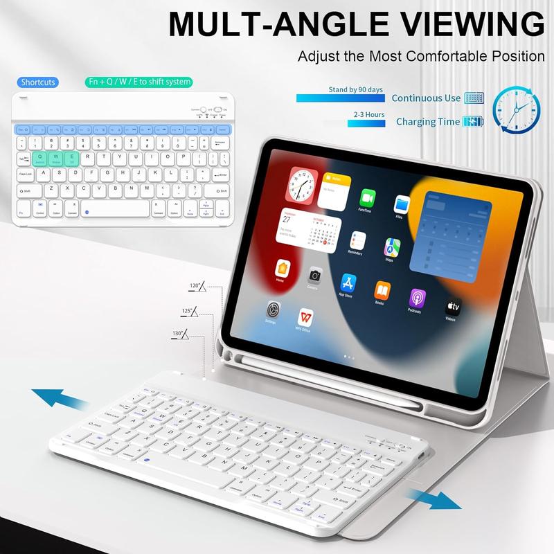 10.9 inch iPad 10th Generation Case 2022 with Keyboard and Pencil Holder, Rechargeable Detachable Wireless Bluetooth Keyboard (Quick Connection), Soft TPU Back Shell, Auto Sleep Wake, Gray Accessories Tablet