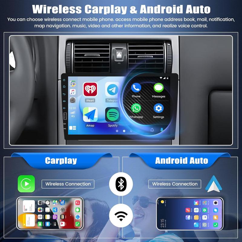 Single Din Car Stereo with Wireless Carplay Android Auto, 9 Inch Touch Screen Single Car Radio with Mirror Link Universal Car Multimedia Player with Bluetooth FM Radio EQ Setting SWC+ Backup Camera