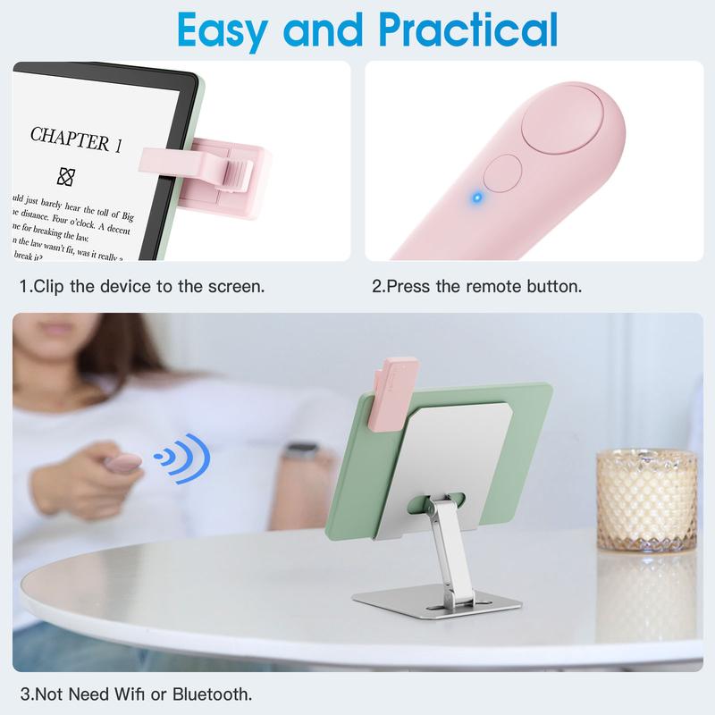 Wireless Page Turner for Kindle, Kindle Clicker, Kindle Handsfree, Remote Control Page Turner for iPad Reading, Rechargeable Turner for iPhone Android Tablets Ebook Reading Articles or Novels, Kindle Accessories, Kindle Accessory Pink