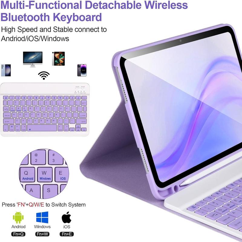 iPad 10th Generation Case with Keyboard,Keyboard Case for iPad 10th Gen 2022 10.9Keyboard for iPad 10th Gen with Pencil Holder,Detachable  Keyboard Case for iPad 10.9 2022 (Purple)