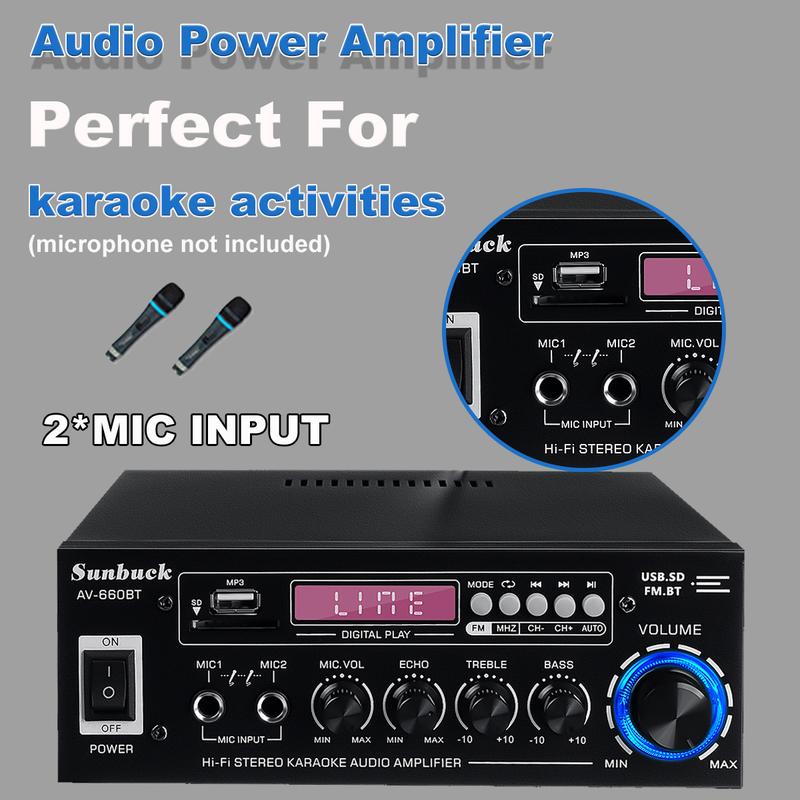 AV-660BT 2000W bluetooth 5.0 Audio Power Amplifier EQ Stereo AMP Car Home 2CH AUX USB FM Radio