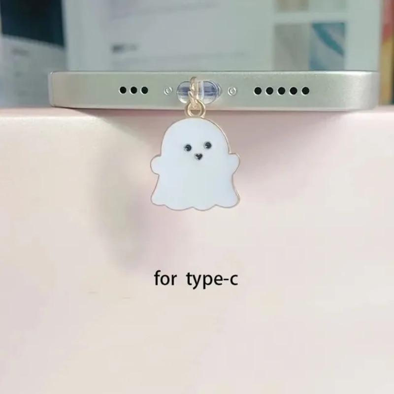 Cute Ghost Design Phone Dust Plug, 1 Count Phone Dust Plug Charm, Phone Accessories for iPhone & Samsung Galaxy Type-C Interface