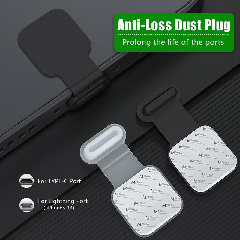 Anti-lost Phone Dust Plug, 2 Counts Silicone Dust Plug Cover for Lightning & Type-C Ports, Phone Dust Plug for iPhone 14 13 Samsung Xiaomi Google