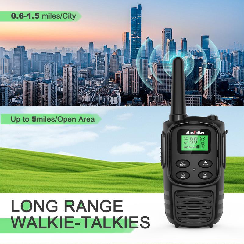 MaxTalker Walkie Talkies Long Range for Adult, MT10 Rechargeable Walkie Talkies FRS Two Way Radio, NOAA, 1200mAh Li-ion Battery USB-C Cable, LED Flashlight, VOX Walkie Talkie for Hiking Camping Audio