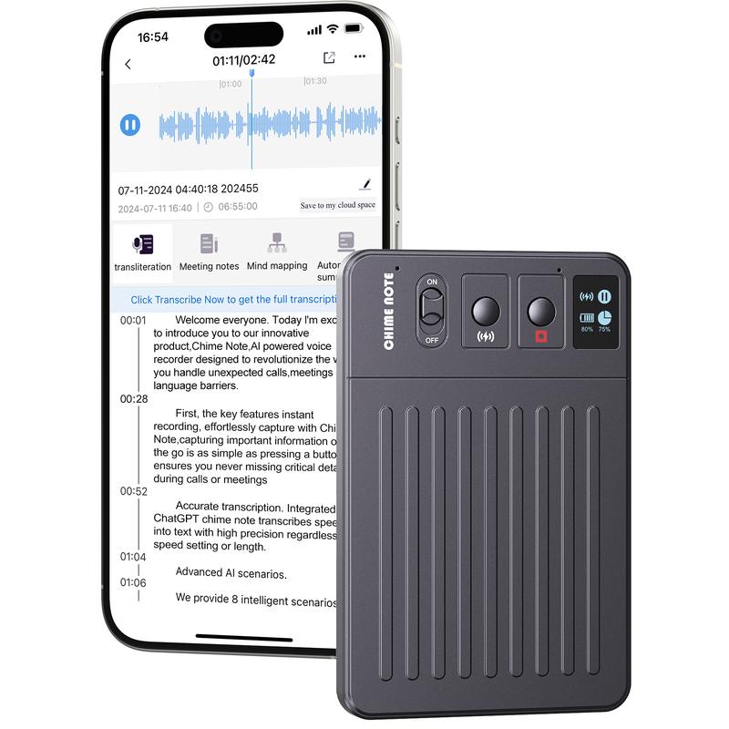 CHIME NOTE AI Voice Recorder Empowered by ChatGPT,Ai Recording Device. Free Audio Transcription&MagSafe Wireless Charging&Real-time Translation