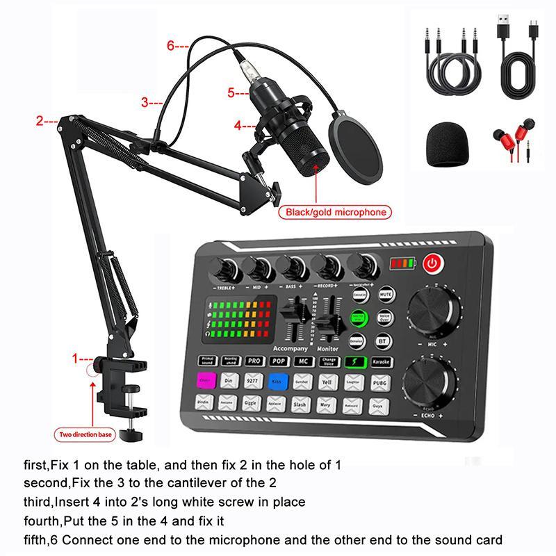 F998 Professional Podcast Equipment Package, 1 Count Wireless Live Audio Equipment, Bluetooth-compatible Audio Podcast Equipment, Game Audio Mixer, Media Audio Mixer, Studio Equipment