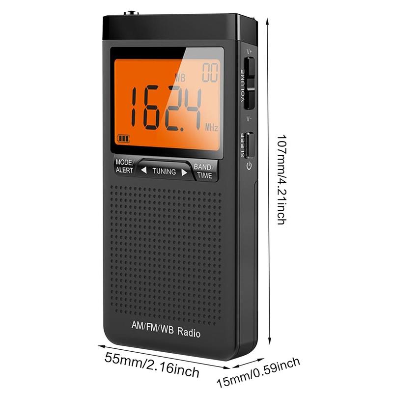 Portable AM FM WB Radio, Batteries Powered Multifunctional Digital Radio with 3.5mm Headphone Jack, Clock Function Radio with Flashlight for Home Outdoor (Battery Not Included)