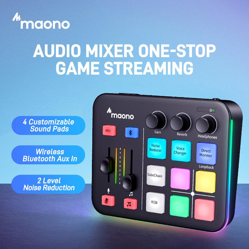 MAONO G1 NEO RGB USB Audio mixer with Bluetooth, Noise reduction, easy to use with PC, Smartphone, XLR microphone, ideal for gaming and streaming.