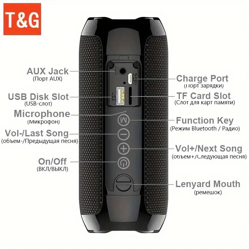 1pc TG117 Portable Wireless Speaker with Subwoofer - TWS Stereo, 3D Surround Sound, Aux & USB Input, Adjustable Volume, Hands-Free Calling, FM Radio, Rechargeable Battery, USB Charging, 36V Max, No Assembly Required, Ideal for Outdoor Use