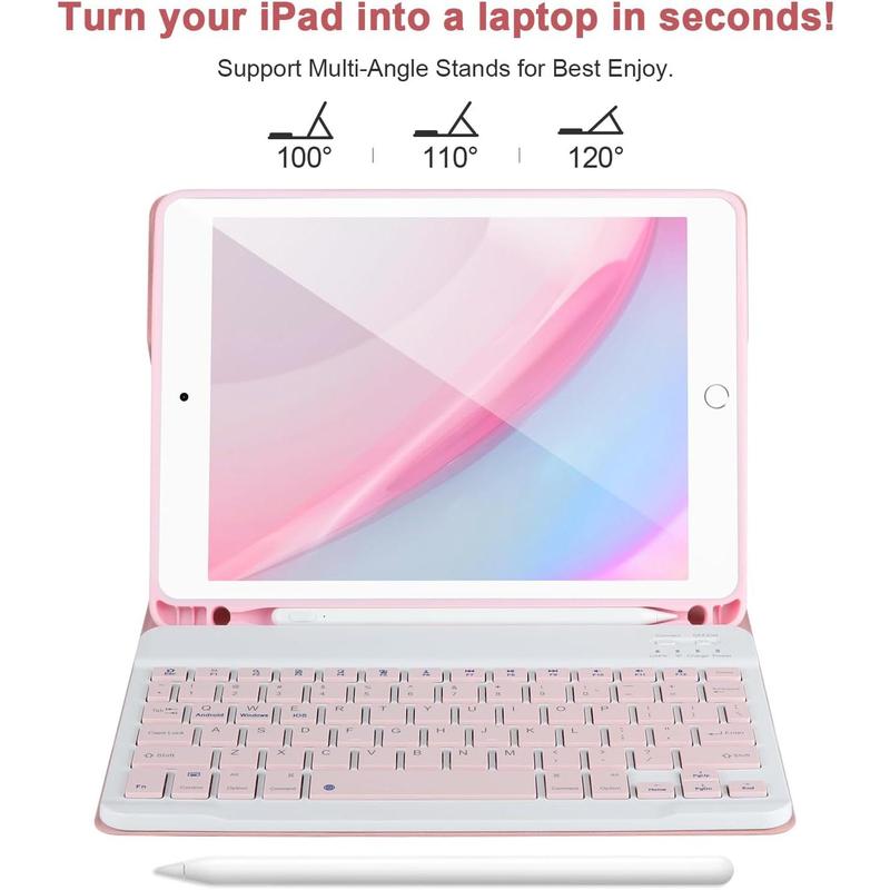 iPad Keyboard Case 9.7 for iPad 6th Gen 2018,iPad 5th Gen 2017, Keyboard for iPad Air 2 1,Pro 9.7,Case with Keyboard iPad 6th gen,iPad Keyboard Case 6th Gen with Pencil Holder,Pink