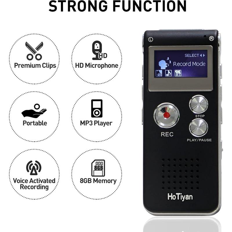 Digital Voice Recorders 8GB Recorder Voice Activated Recorder for Lectures, Meetings, Interviews Recording Device Tape Recorder with Microphone USB Cable, MP3 Player (8GB)