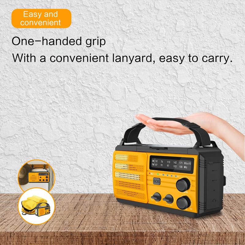 Solar Powered Hand Crank Radio with 3 Modes Flashlight & 2 Modes Reading Light & AM FM Radio Function & SOS Alarm, Suitable for Outdoor Emergencies