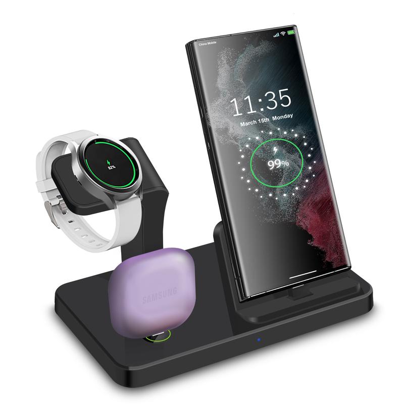 PDKUAI 3 in 1 Fast Charging Stand for Galaxy S24 S23 S22 S21 S20,Note 20 10,A54 A53 A51 & Galaxy Buds, Wireless Charger for Galaxy Watch