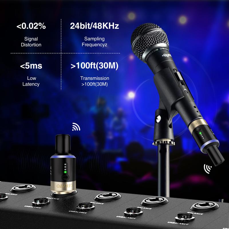 LEKATO MW-1 5.8 Ghz XLR Wireless Microphone Transmitter Receiver for PA System, Audio Mixer, Plug-on Microphone Wireless System, for Dynamic Microphone, DSLR Camera