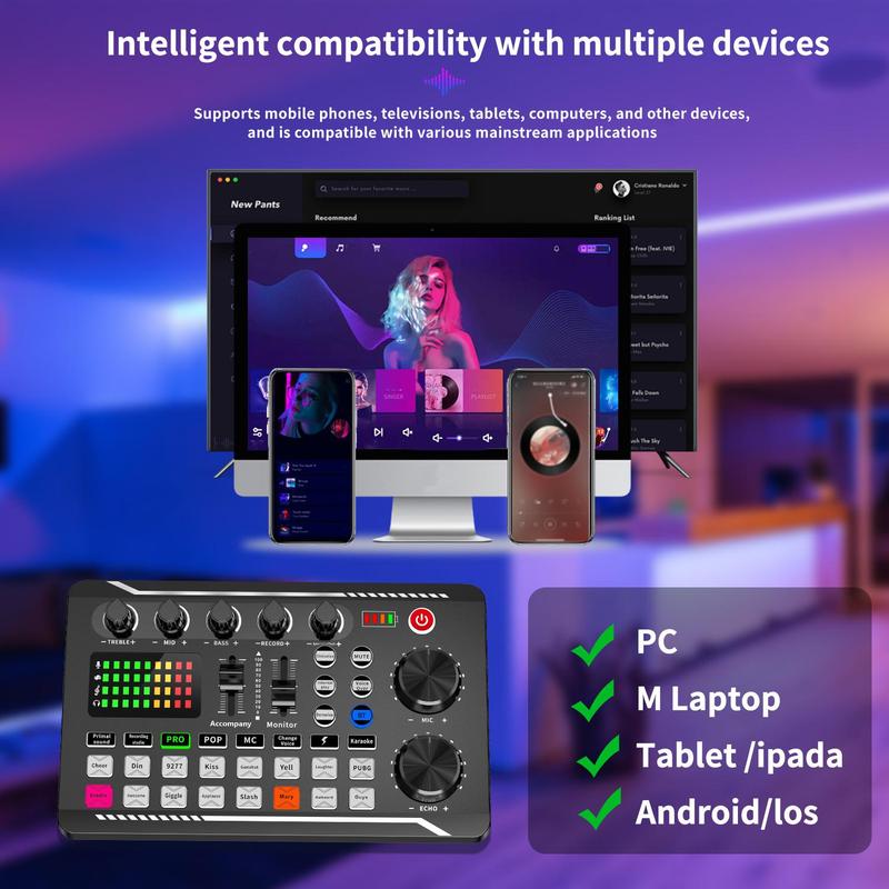 Sound Card Audio Mixer Kit, 1 Set Microphone & Audio Interface & Audio Mixer, Mixer Equipment, Professional Audio Mixer Kit for Podcasting, Recording, Gaming, Live Recording