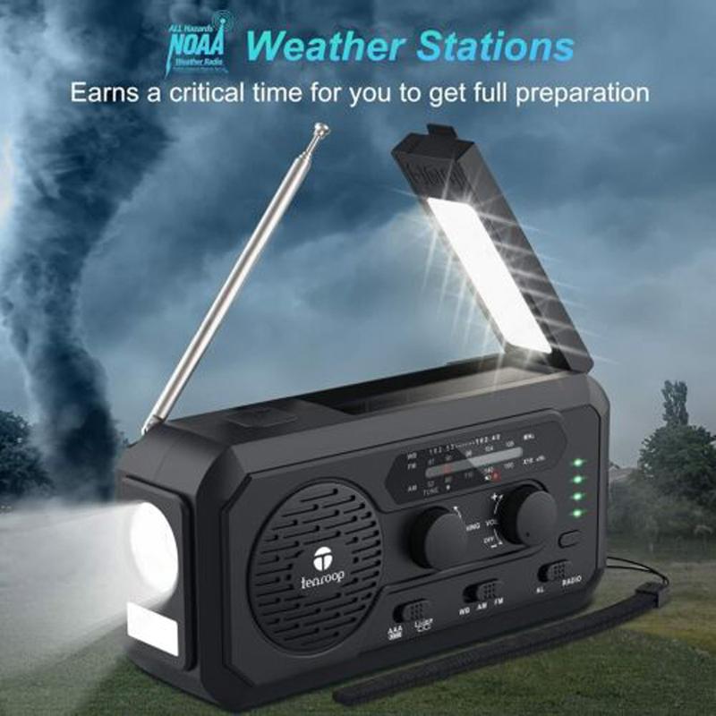 5000mAh Solar Hand Crank Emergency Radio - Portable Weather Radio Hand Crank, Solar Powered, AM FM NOAA Radio with Flashlight, Reading Lamp, SOS Alarm, and Cell Phone Charger