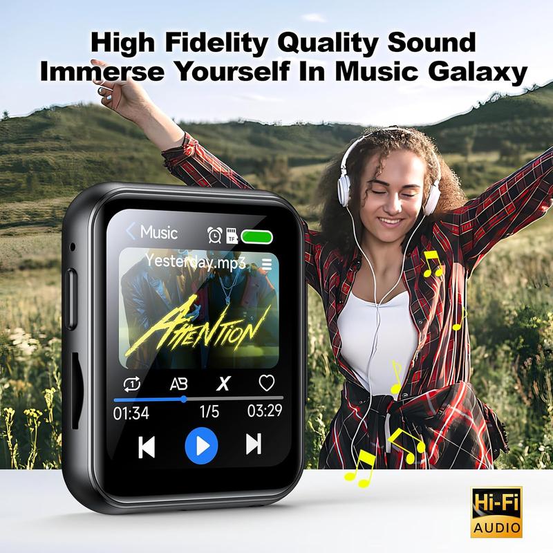 MP3 Player with 128GB TF Card, FHD 720P Digital Camera, Bluetooth 5.4 Lossless Sound Audio Player,Black Mp4 Portable Wireless