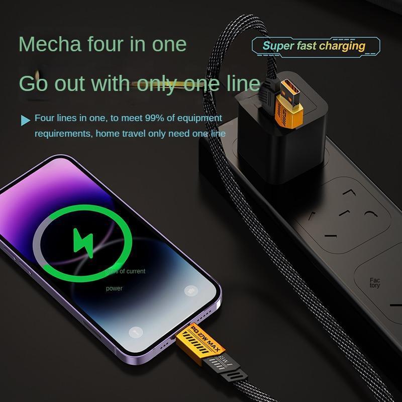 4-in-1 Fast Charging Data Cable for Cellphone, Multipurpose PD 65W Fast Charging Cable Compatible with iPhone & Android, Multi-port Charging Cable for Cellphone & Tablet